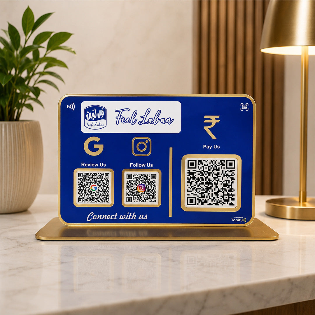 Big UPI + Social Media - Smart NFC 3-in-1 Table Top Standee | Blue Colour