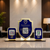 Premium Shield Shaped Smart NFC 3-in-1 Table Top Standee - Blue Colour