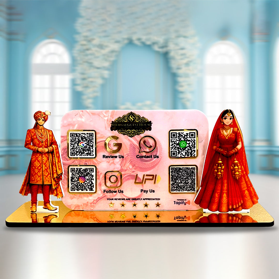 Bride & Groom Cutout Shape - Smart NFC 4 QR Table Top Standee