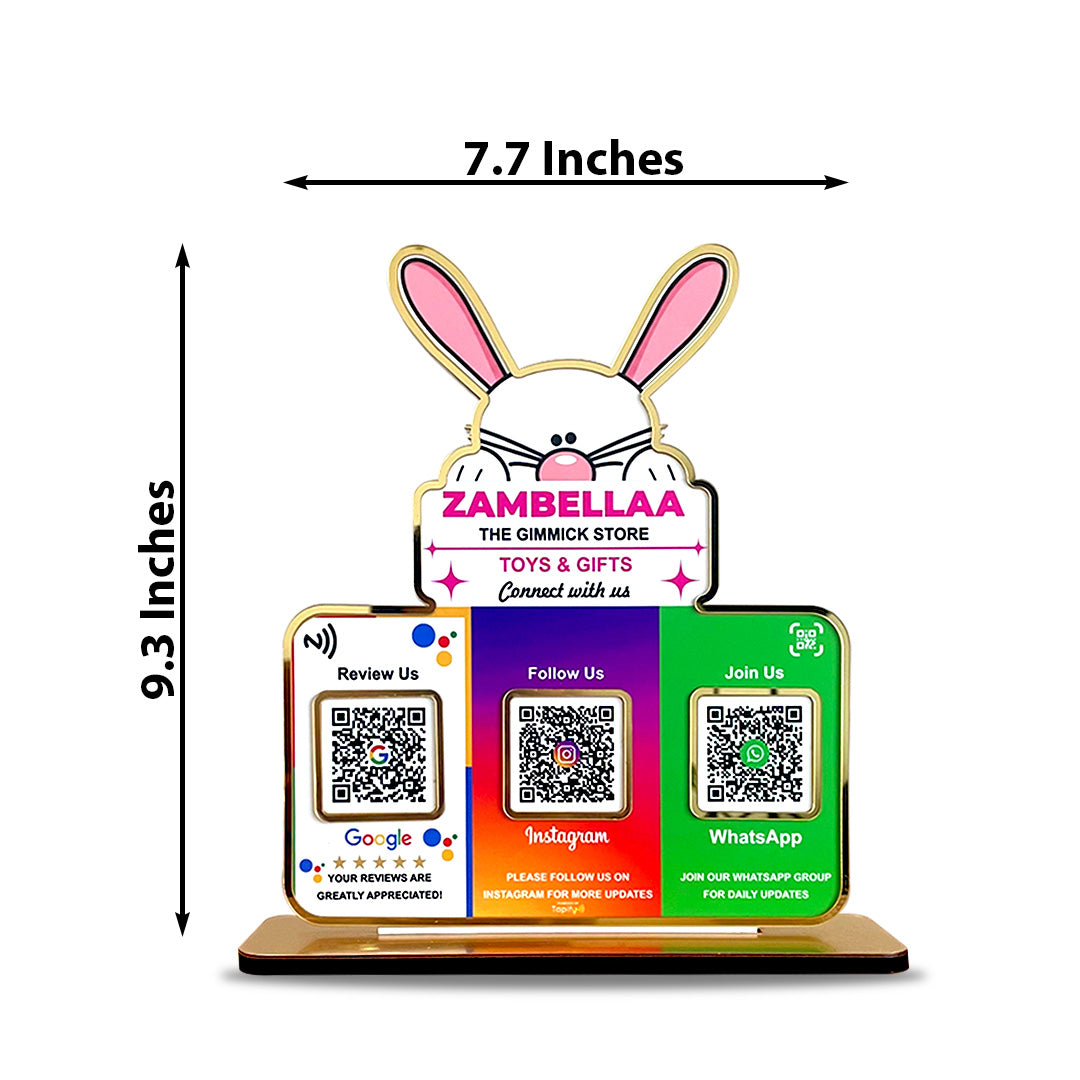 Bunny Logo Cutout Premium Smart NFC 3QR Table Top Standee | Social Media Theme Edition