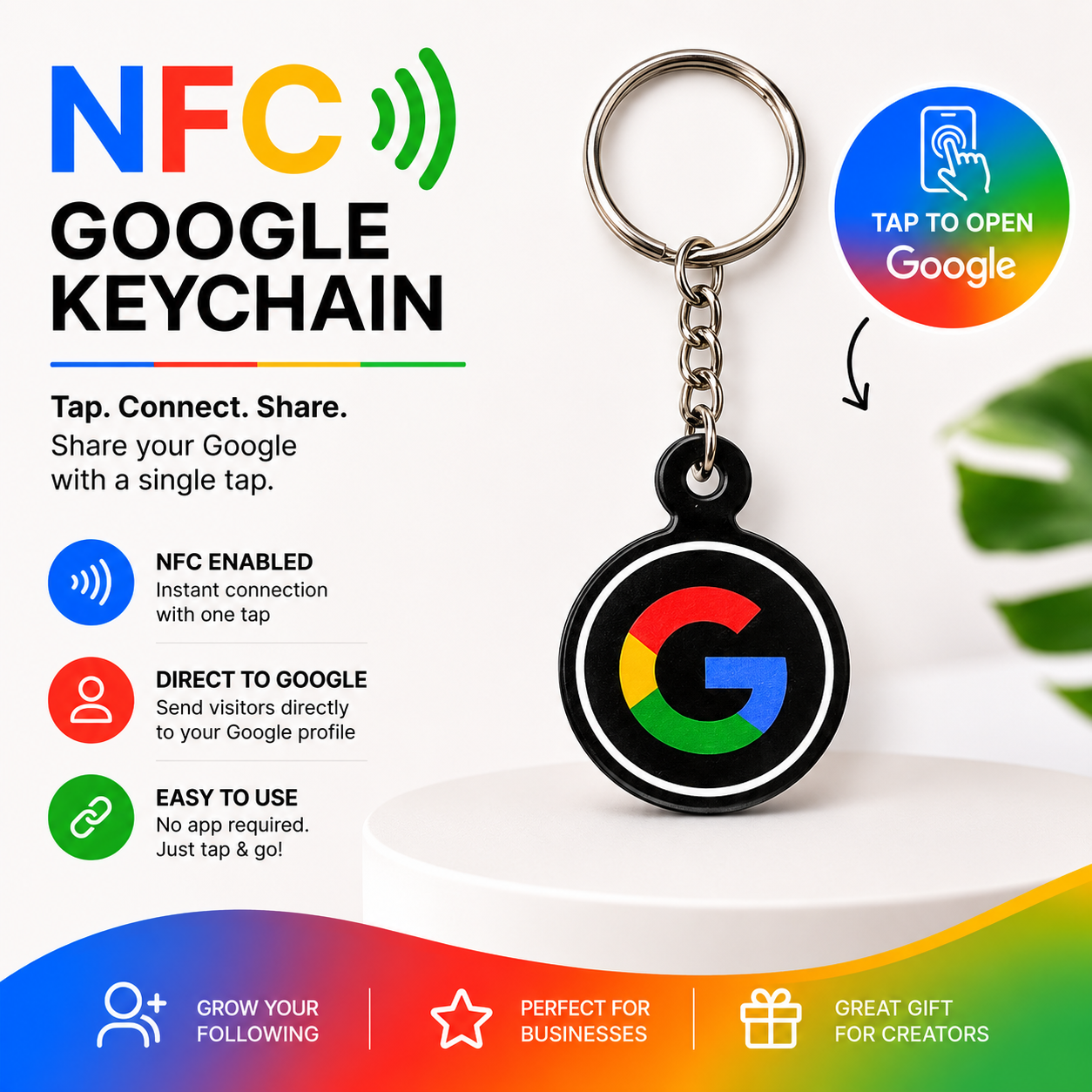 Smart NFC Google Review Keyring - without QR Code(Fixed Design, Your Link Added )