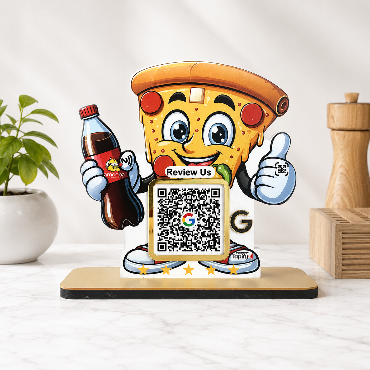 Pizza Shaped Smart NFC 1 QR Table Top Standee