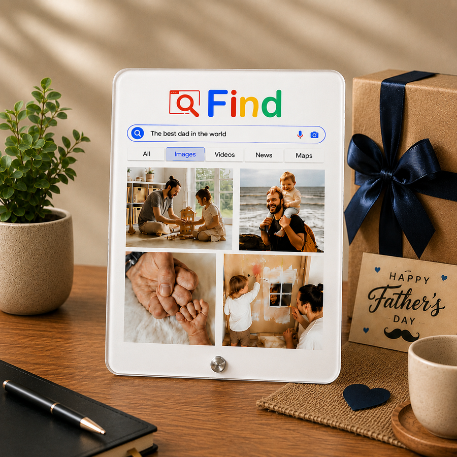 World's Best Dad Google Search  Photo Frame - Custom Acrylic Gift for Father & Son/Daughter ( 4 Photos ) card 2