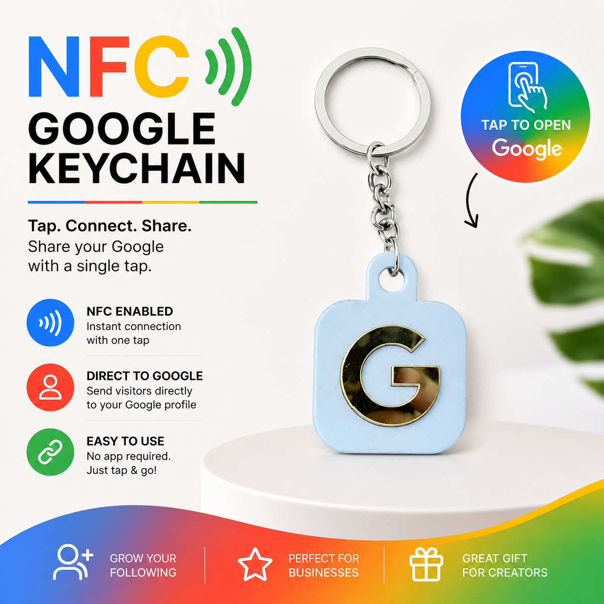 Smart NFC Google Review Keyring - without QR Code - White Colour (Fixed Design, Your Link Added ) - Acrylic Logo