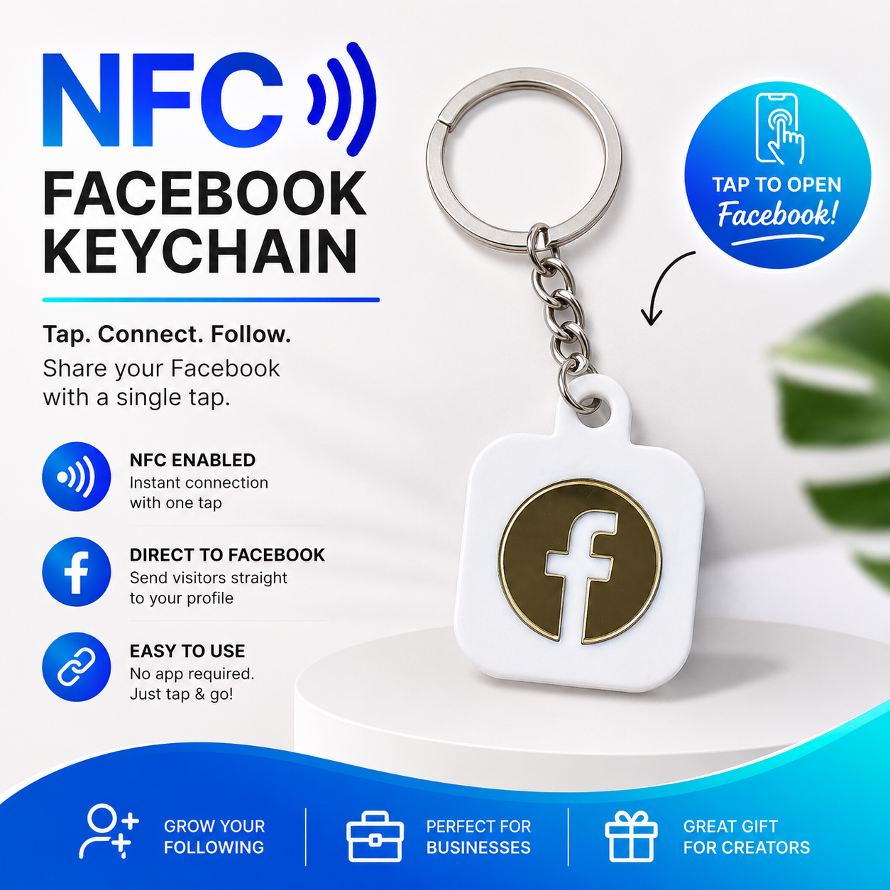 Smart NFC Facebook Keyring - without QR Code(Fixed Design, Your Link Added ) - Acrylic Logo