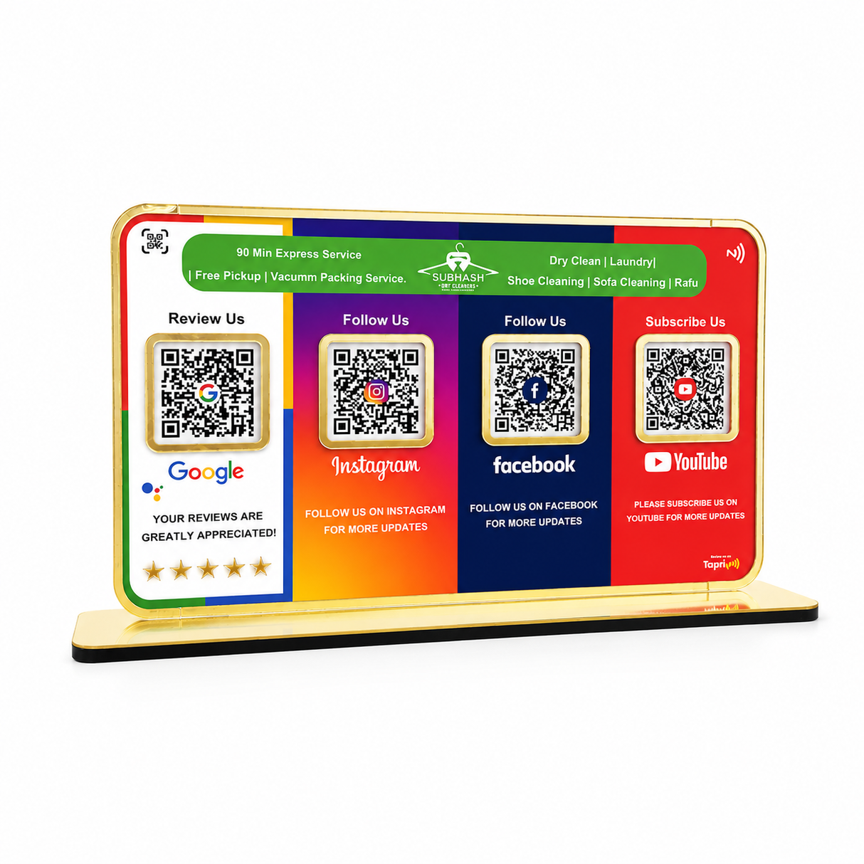 Premium Smart NFC 4QR Table Top Standee | Social Media Theme Edition | Google, Insta , FB ,YT( Big Size )