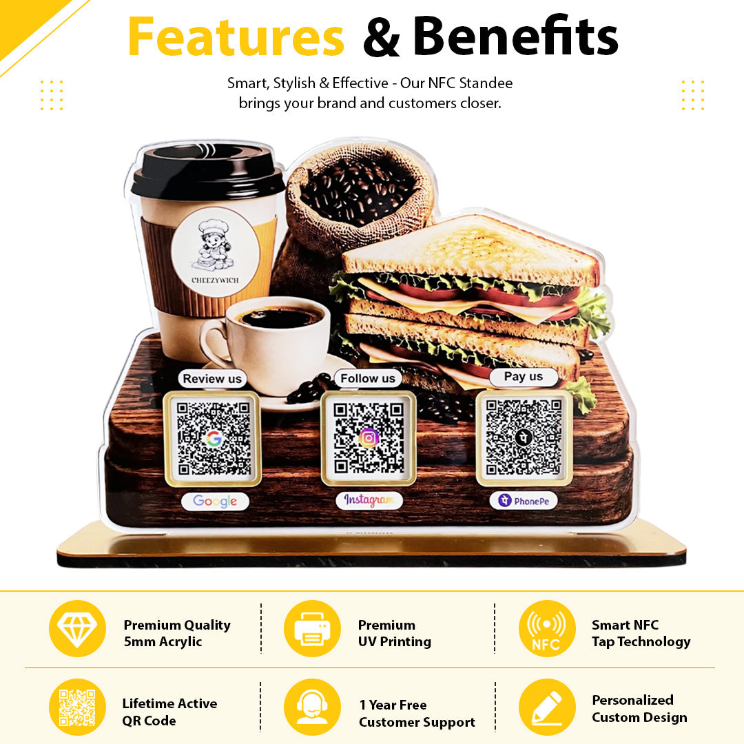 Coffee & Sandwich Shaped - Smart NFC 3-in-1 Tabletop Standee