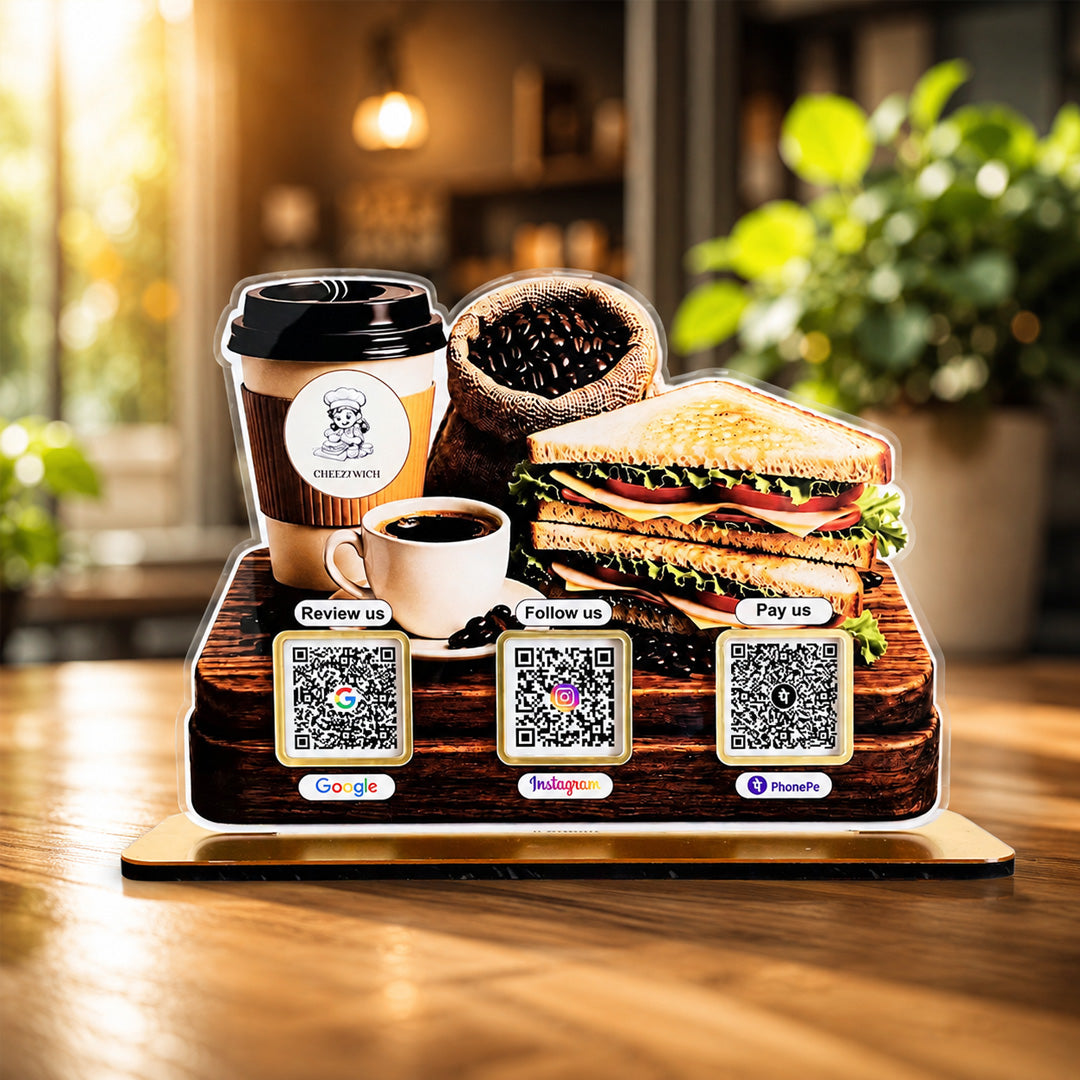 Coffee & Sandwich Shaped - Smart NFC 3-in-1 Tabletop Standee