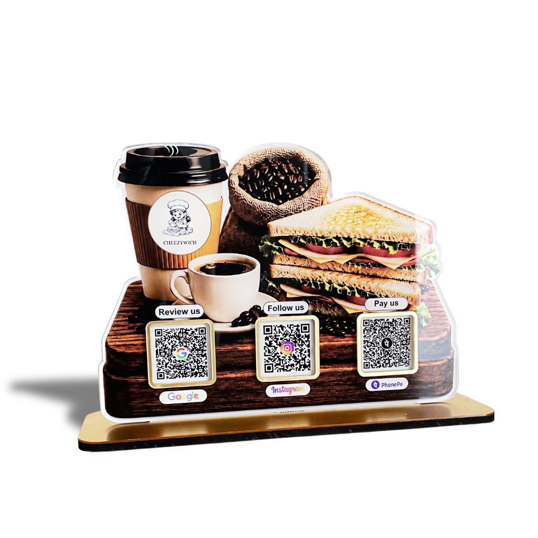 Coffee & Sandwich Shaped - Smart NFC 3-in-1 Tabletop Standee