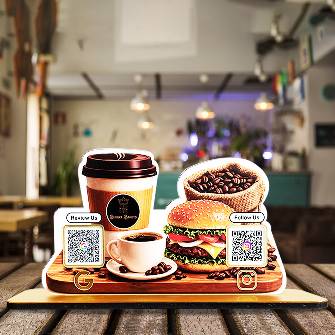 Coffee & Burger Shaped - Smart NFC 2-in-1 Tabletop Standee