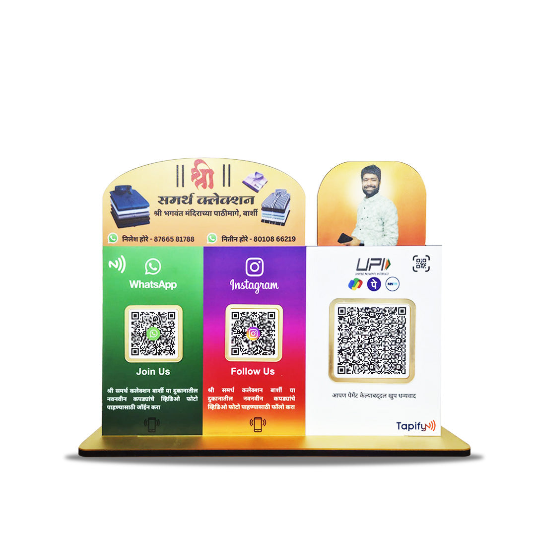 Custom Logo Cutout Smart NFC 3 QR Table Top Standee - With (Big Payment)
