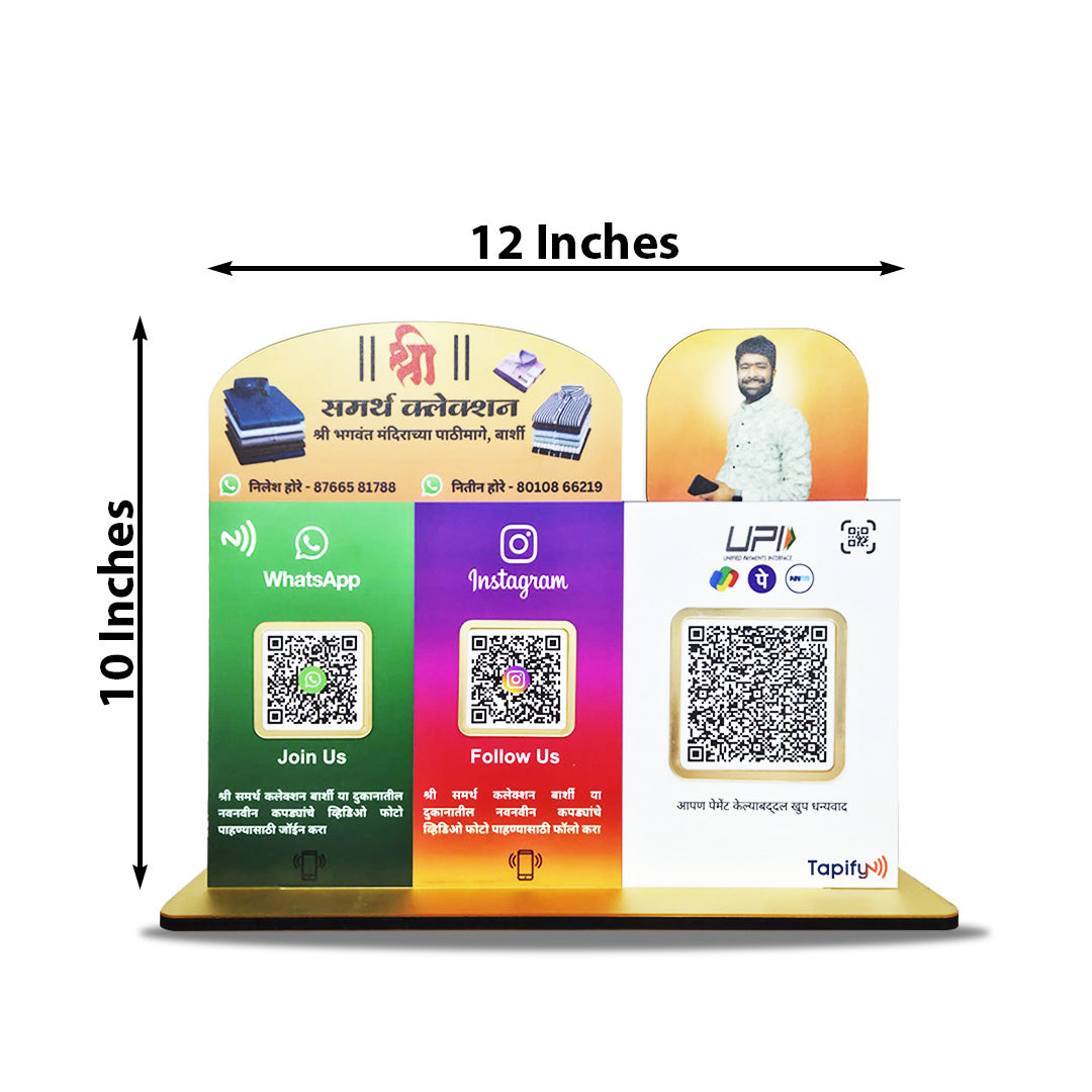 Custom Logo Cutout Smart NFC 3 QR Table Top Standee - With (Big Payment)