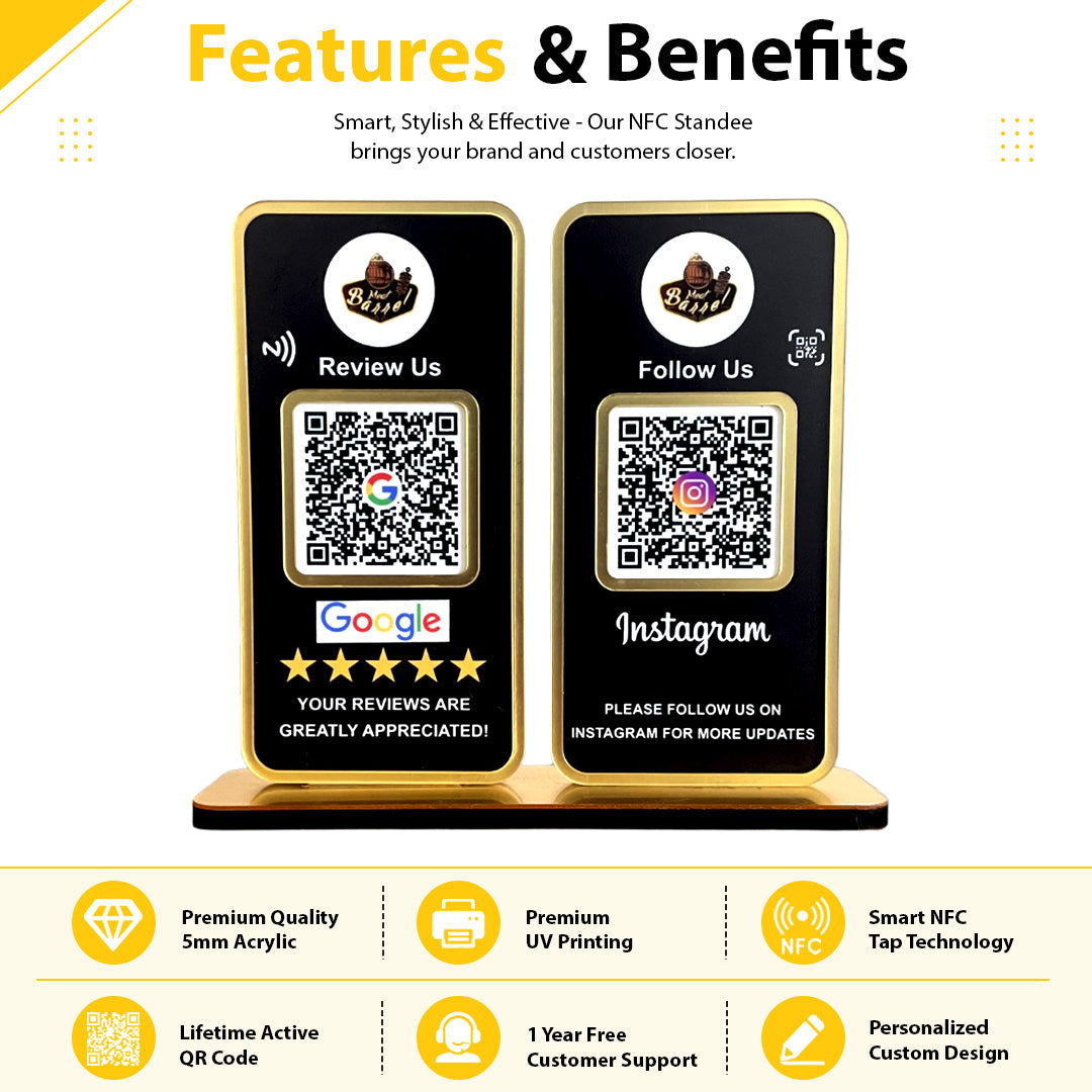 New Premium |Social Media Theme Edition | 2 in 1 Smart NFC Standee  For - Google and Instagram - Black Theme