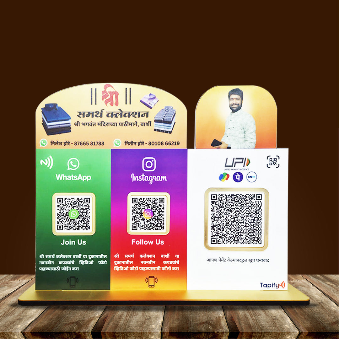 Custom Logo Cutout Smart NFC 3 QR Table Top Standee - With (Big Payment)