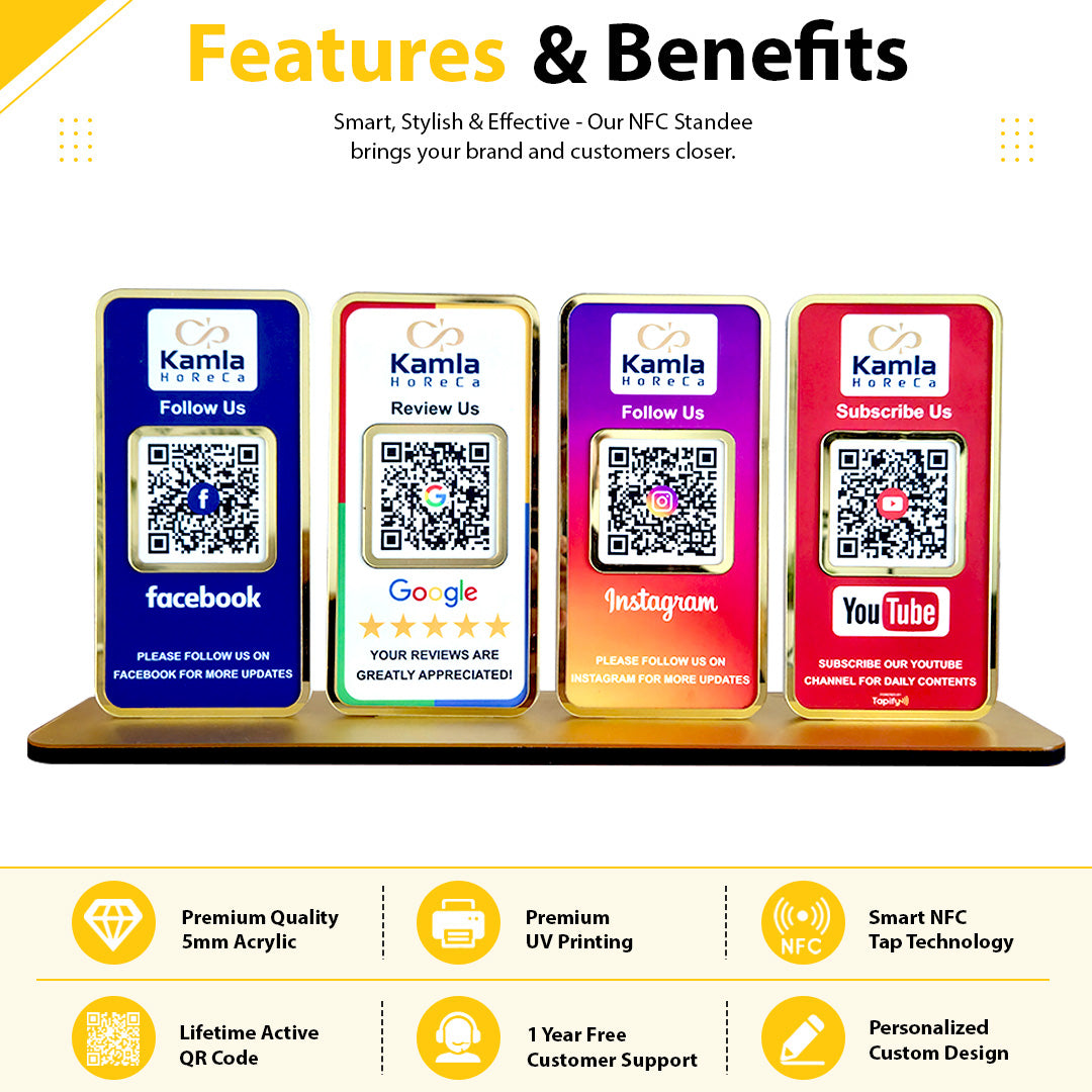 New Premium |Social Media Theme Edition | 4 in 1 Smart NFC Standee  For - Facebook, Google, Instagram, Youtube