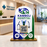 Round Top Doctor Coat Shaped Smart NFC 1 QR Tabletop Standee – All in One -  Hospital Edition
