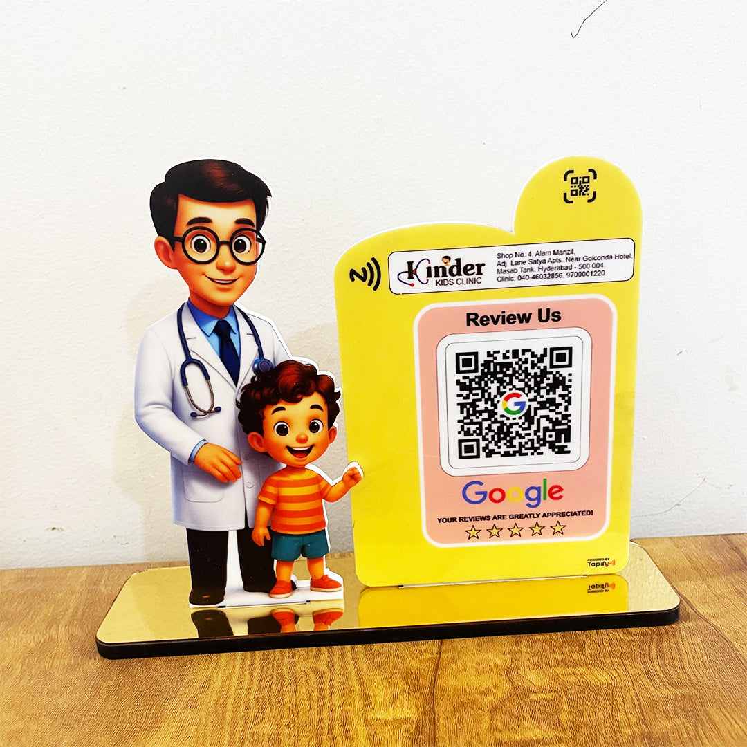 Doctor & Kid Cutout Shape - Smart NFC 1QR Standee Google Theme