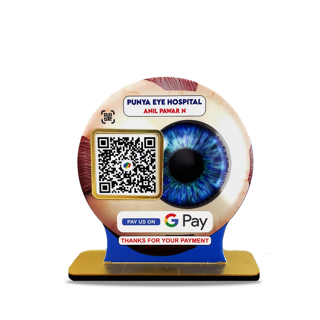 Eye Shaped Smart NFC 1 QR Standee - For Eye Hospitals and Opticians - GPay