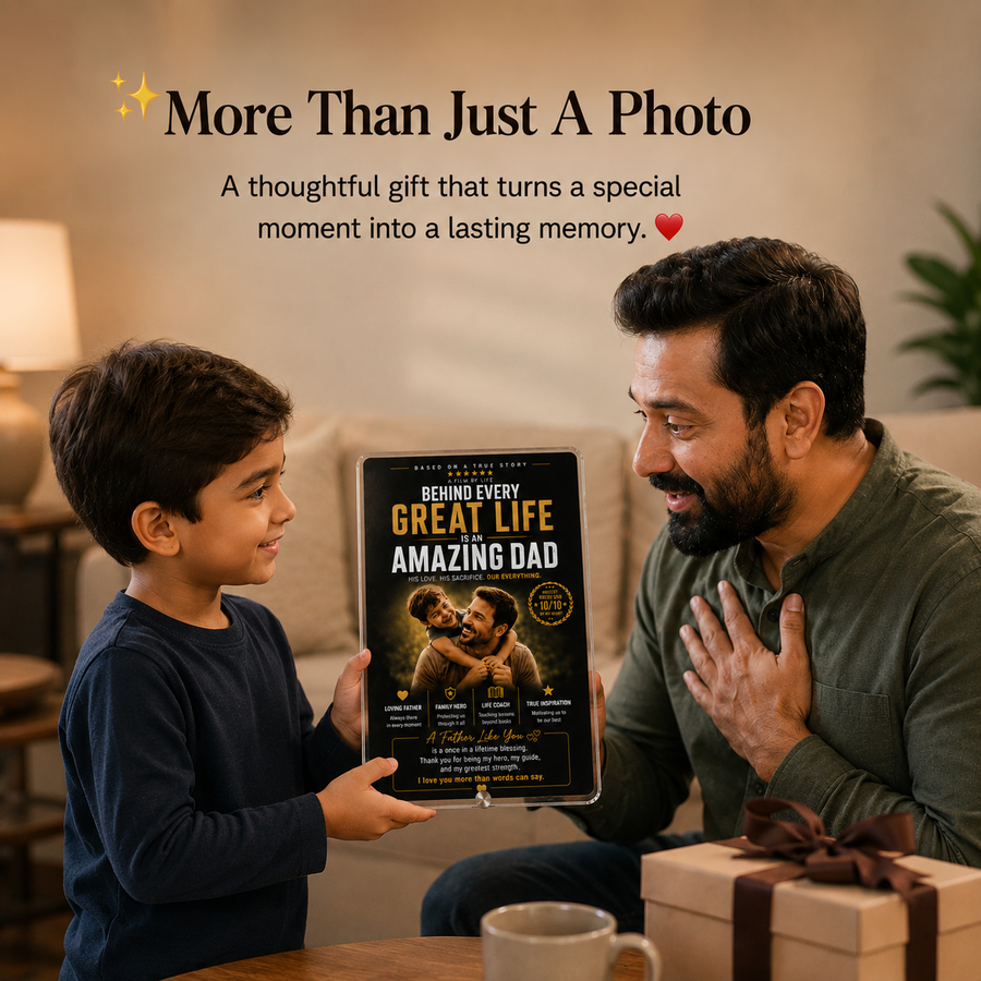 Behind Every Great Life – Personalized Dad Photo Frame- Custom Acrylic Gift for Father & Son/Daughter card 3