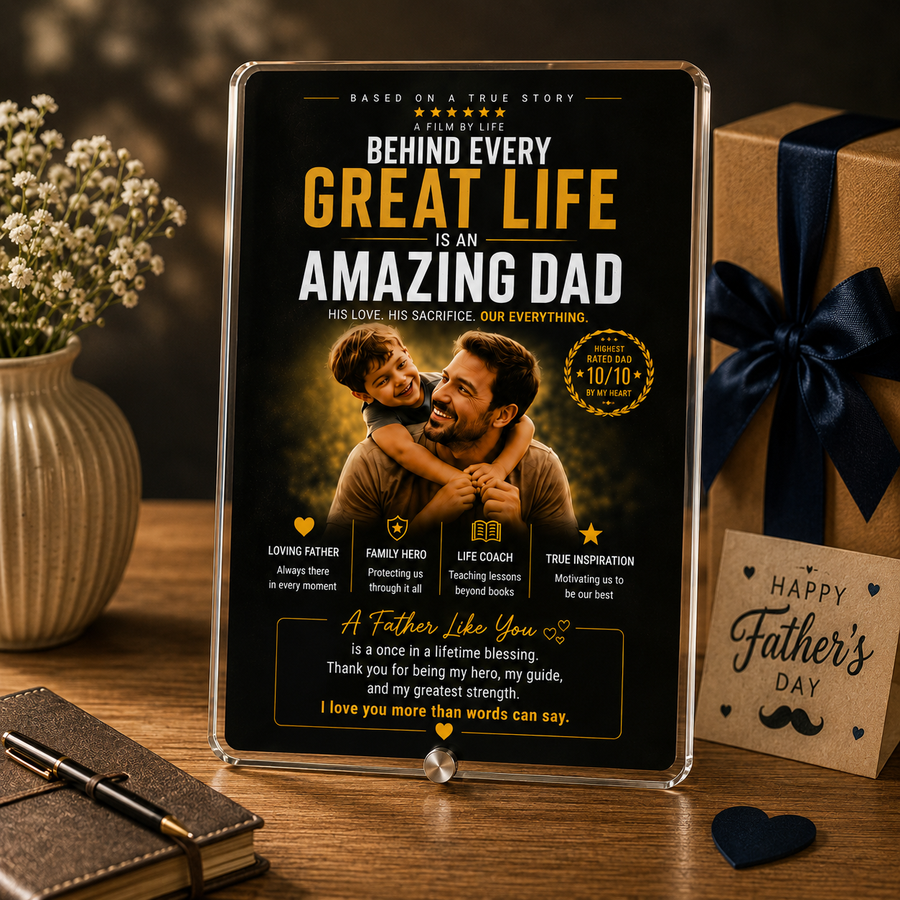 Behind Every Great Life – Personalized Dad Photo Frame- Custom Acrylic Gift for Father & Son/Daughter card 2