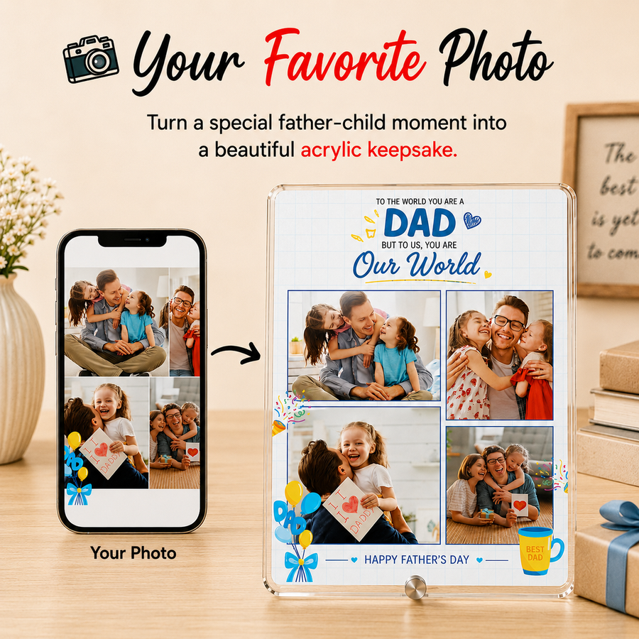 Personalized Father's Day Family Photo Frame - Custom Acrylic Gift for Father & Son/Daughter - III card 1