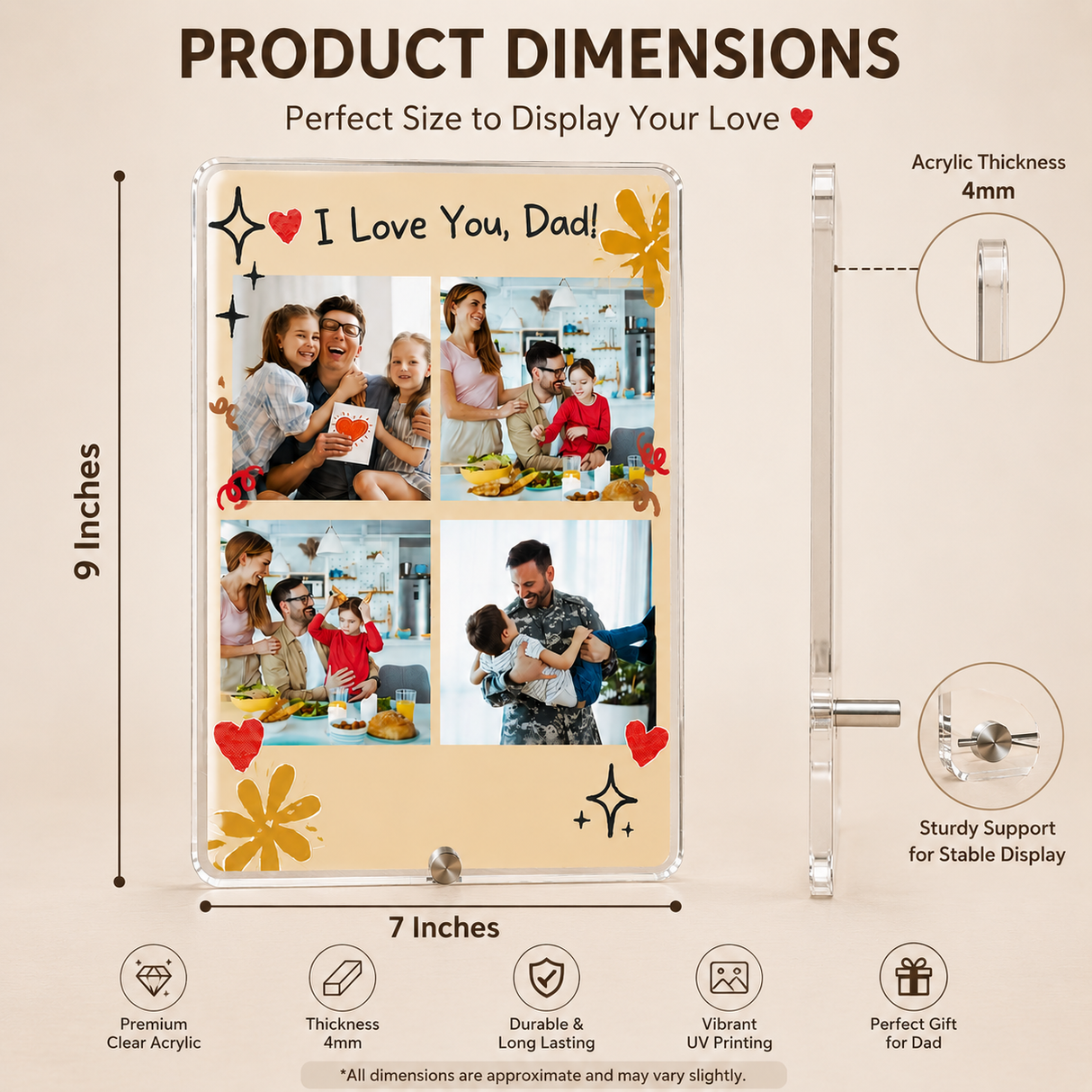 Personalized Father's Day Family Photo Frame - Custom Acrylic Gift for Father & Son/Daughter - II