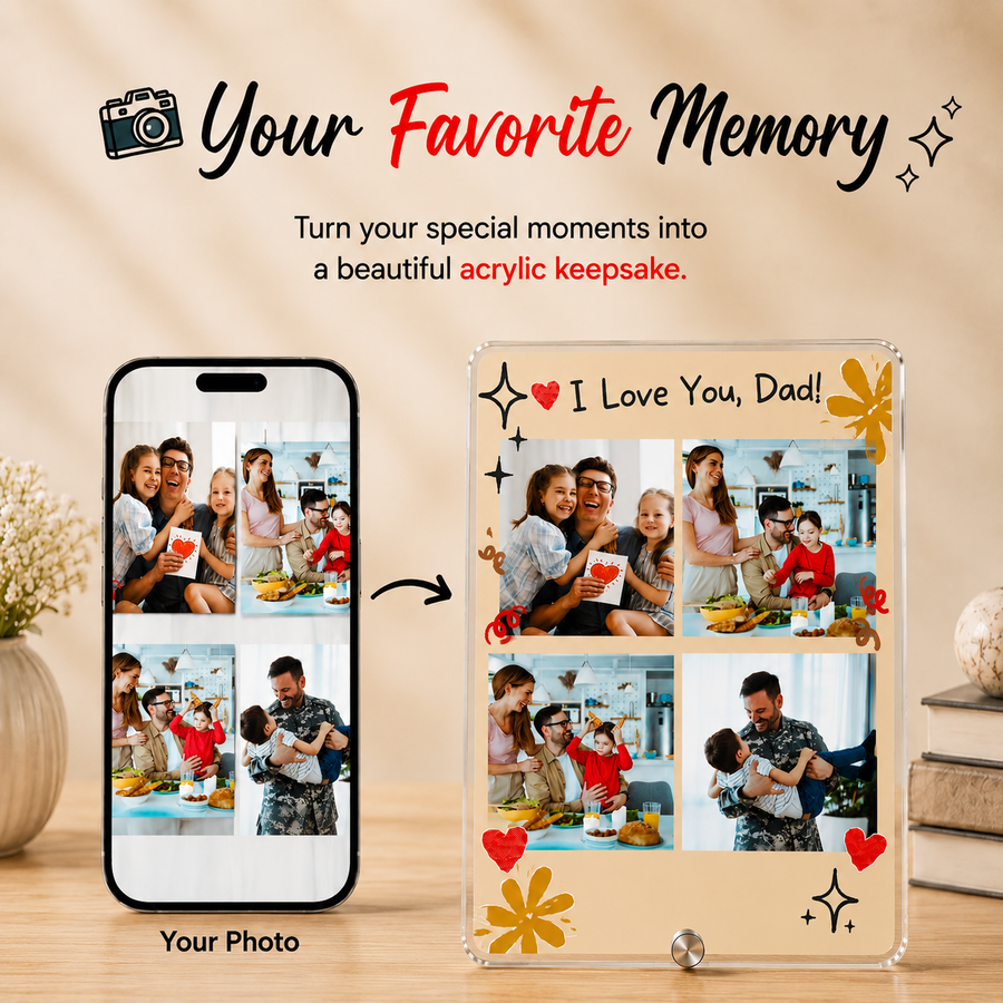 Personalized Father's Day Family Photo Frame - Custom Acrylic Gift for Father & Son/Daughter - II card 1