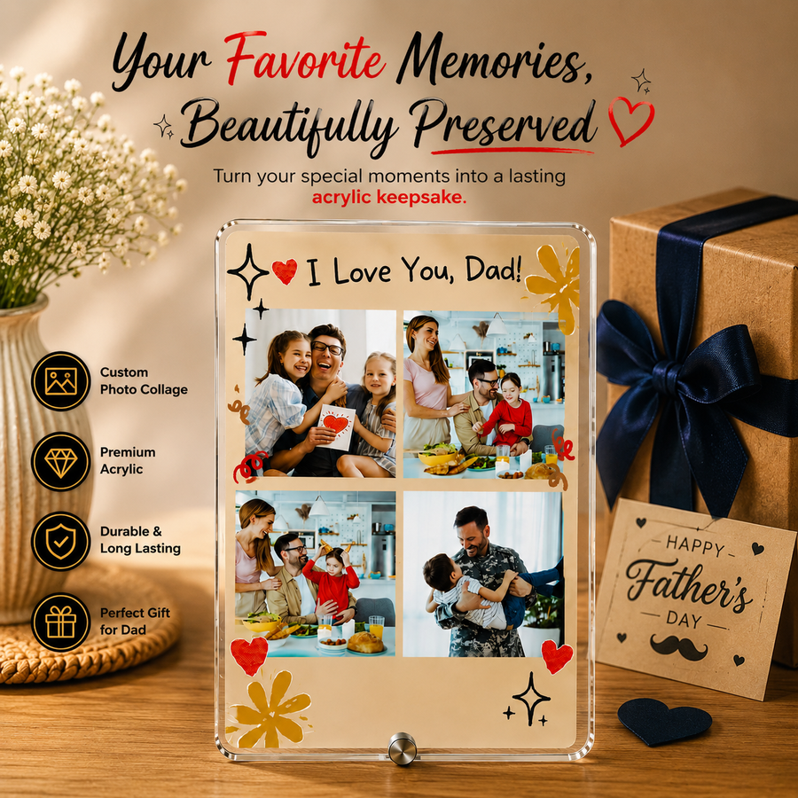 Personalized Father's Day Family Photo Frame - Custom Acrylic Gift for Father & Son/Daughter - II card 2