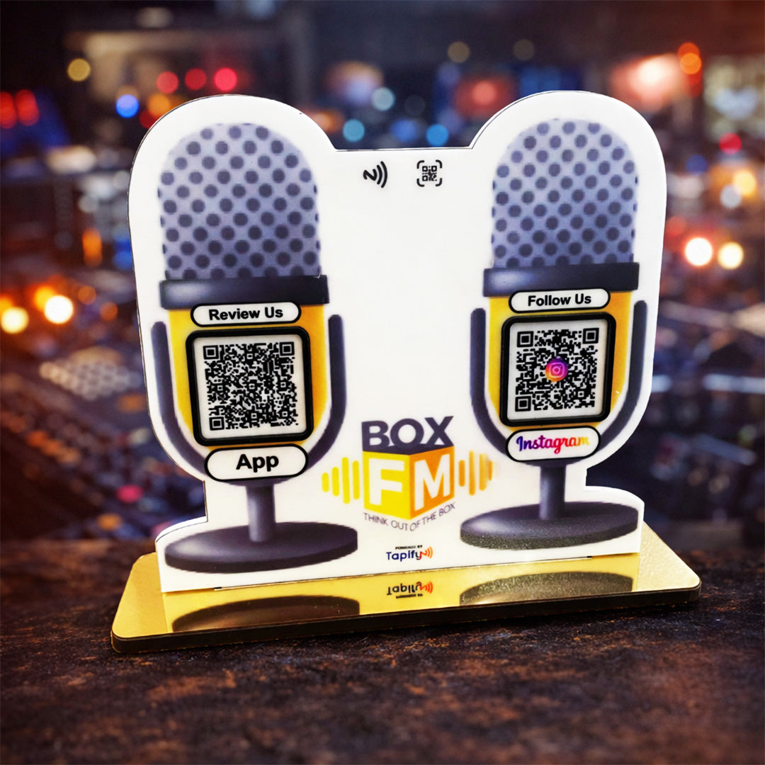 FM Mic Shaped Smart NFC 2-in-1 Table Top Standee