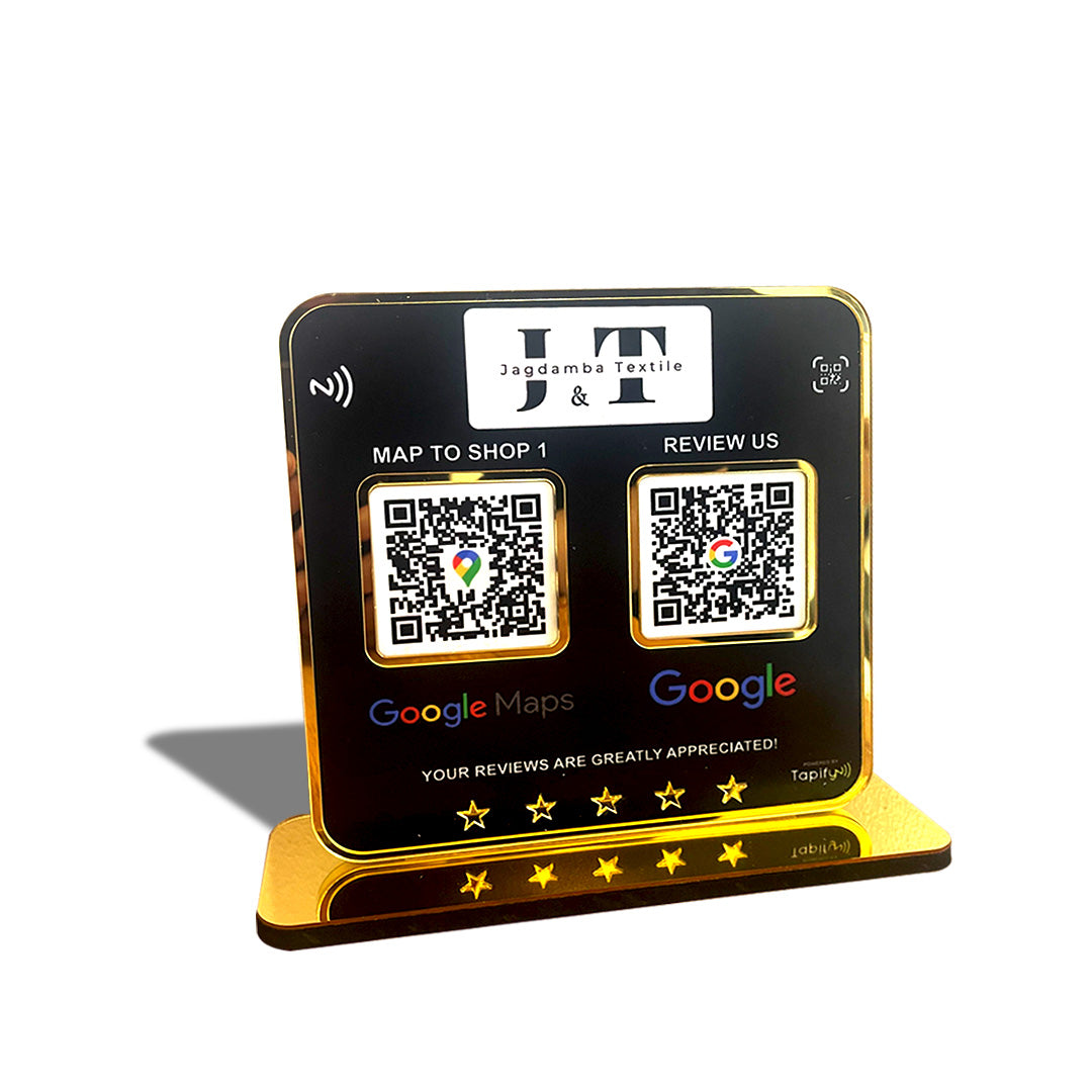 Premium Smart NFC 2-in-1 Table Top Standee - Black Colour - Google Maps, Google Review