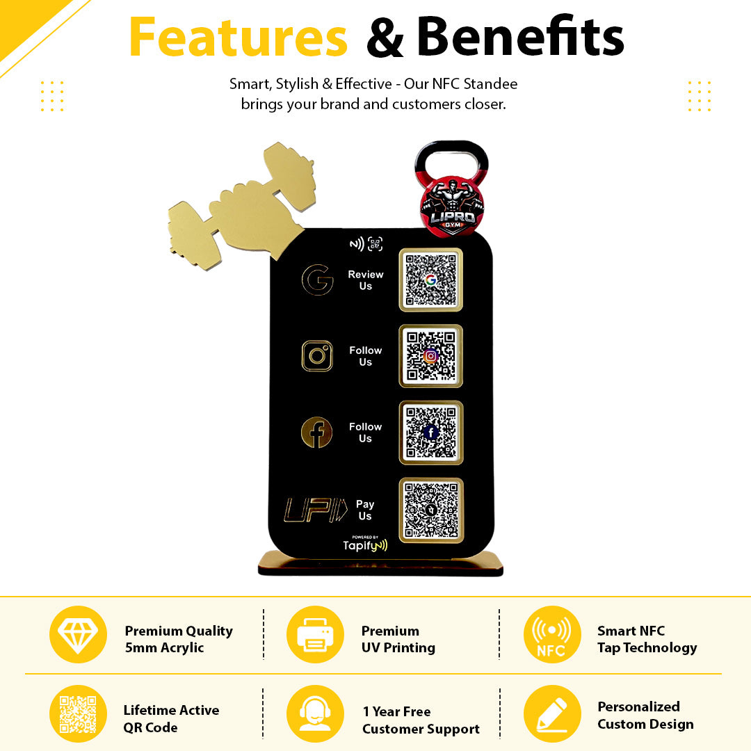 Gym Dumbbell Cutout - Smart NFC 4-in-1 Tabletop Standee - For Gyms