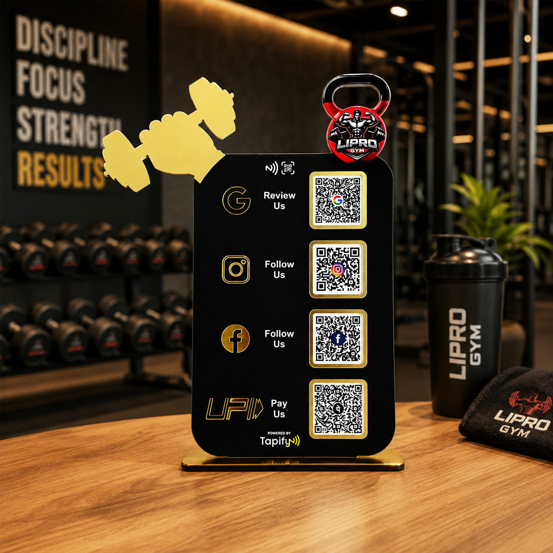 Gym Dumbbell Cutout - Smart NFC 4-in-1 Tabletop Standee - For Gyms