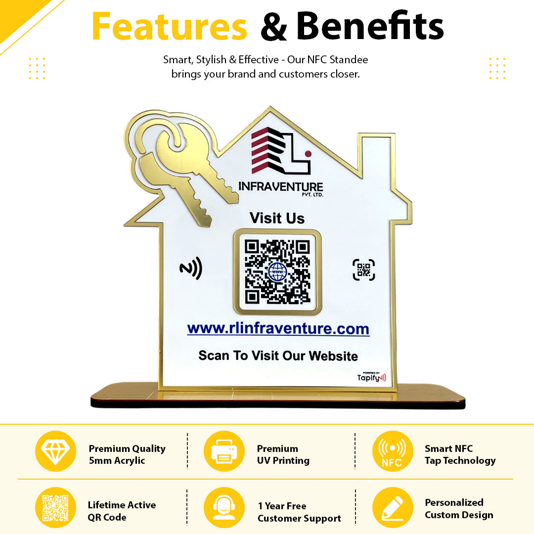 Home and Key Shaped - Premium Smart NFC 1QR Standee - Big Size