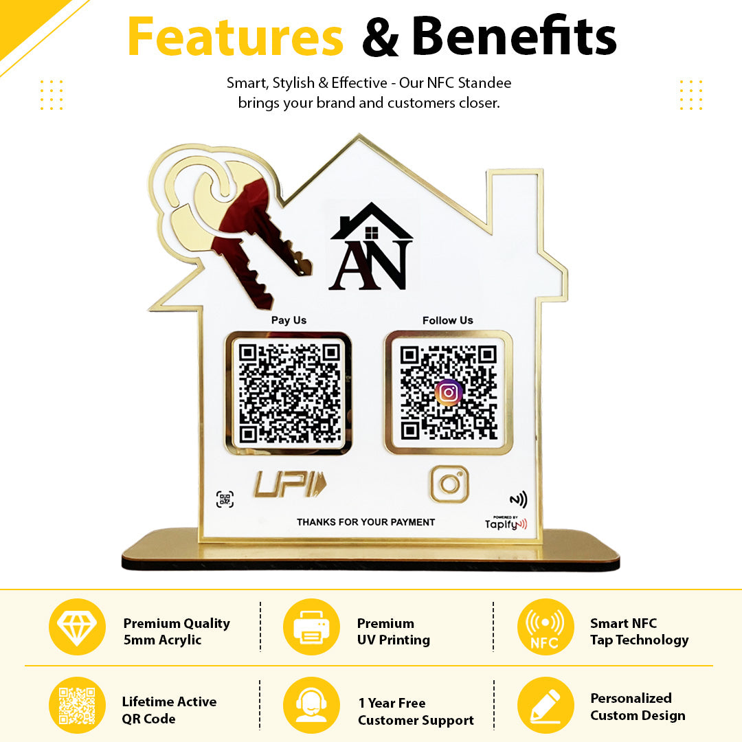 Home and Key Shaped - Premium Smart NFC 2-in-1 Standee - Icon Edition for Real Estate