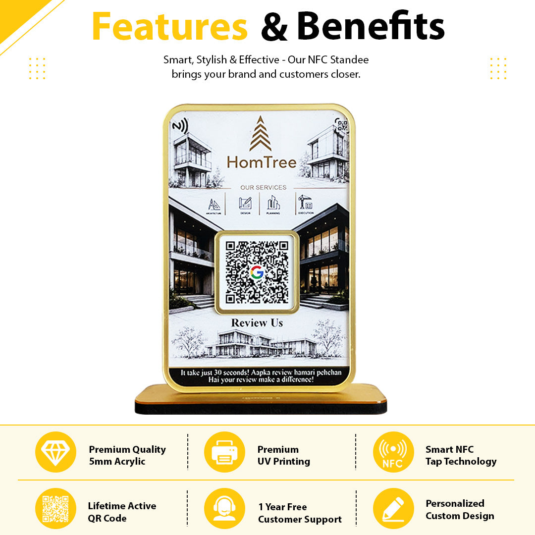 Premium Smart NFC 1 QR Table Top Standee - Background Edition