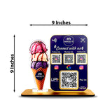 Ice-Cream Cutout Shaped Smart NFC 4-in-1 Table Top Standee With ( Big UPI )
