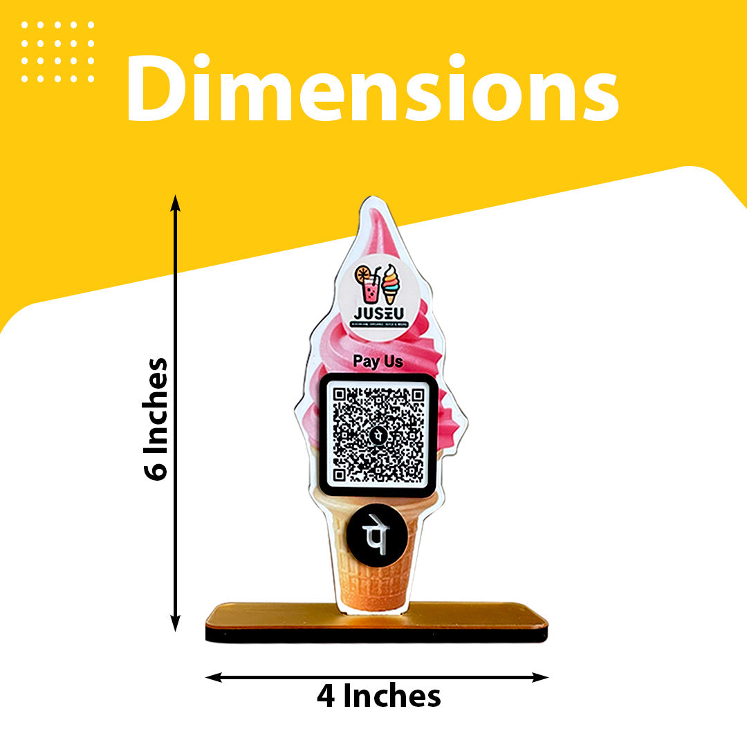 Ice Cream Shaped Smart NFC 1 QR Standee - For Ice Cream Shops - PhonePe