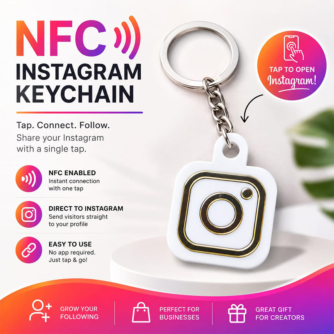 Smart NFC Instagram Keyring - without QR Code - White Colour (Fixed Design, Your Link Added ) - Acrylic Logo