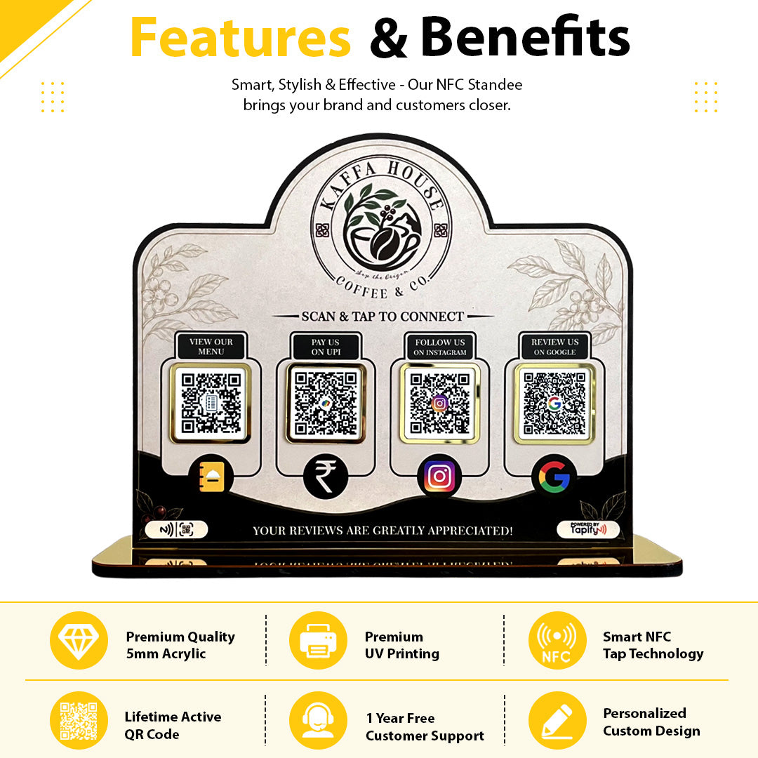 Logo Cutout Shaped - Smart NFC 4-in-1 Standee - For Restaurants & Cafes