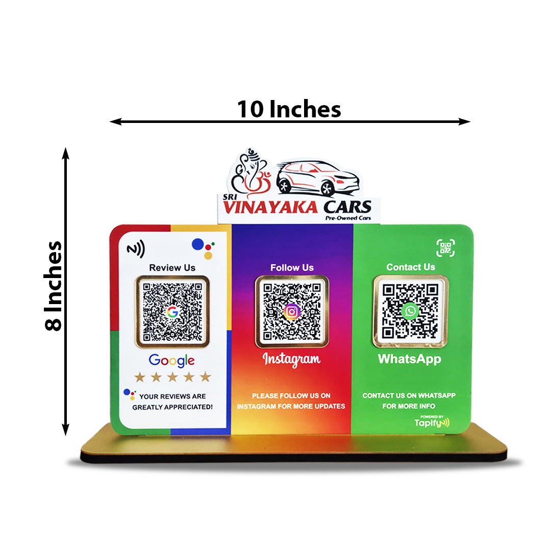 Logo Cutout Premium Smart NFC 3QR Table Top Standee | Social Media Theme Edition  For - Automotive