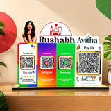 Custom Logo Cutout Smart NFC 4 QR Table Top Standee | Social Media Theme Edition With (Big UPI)