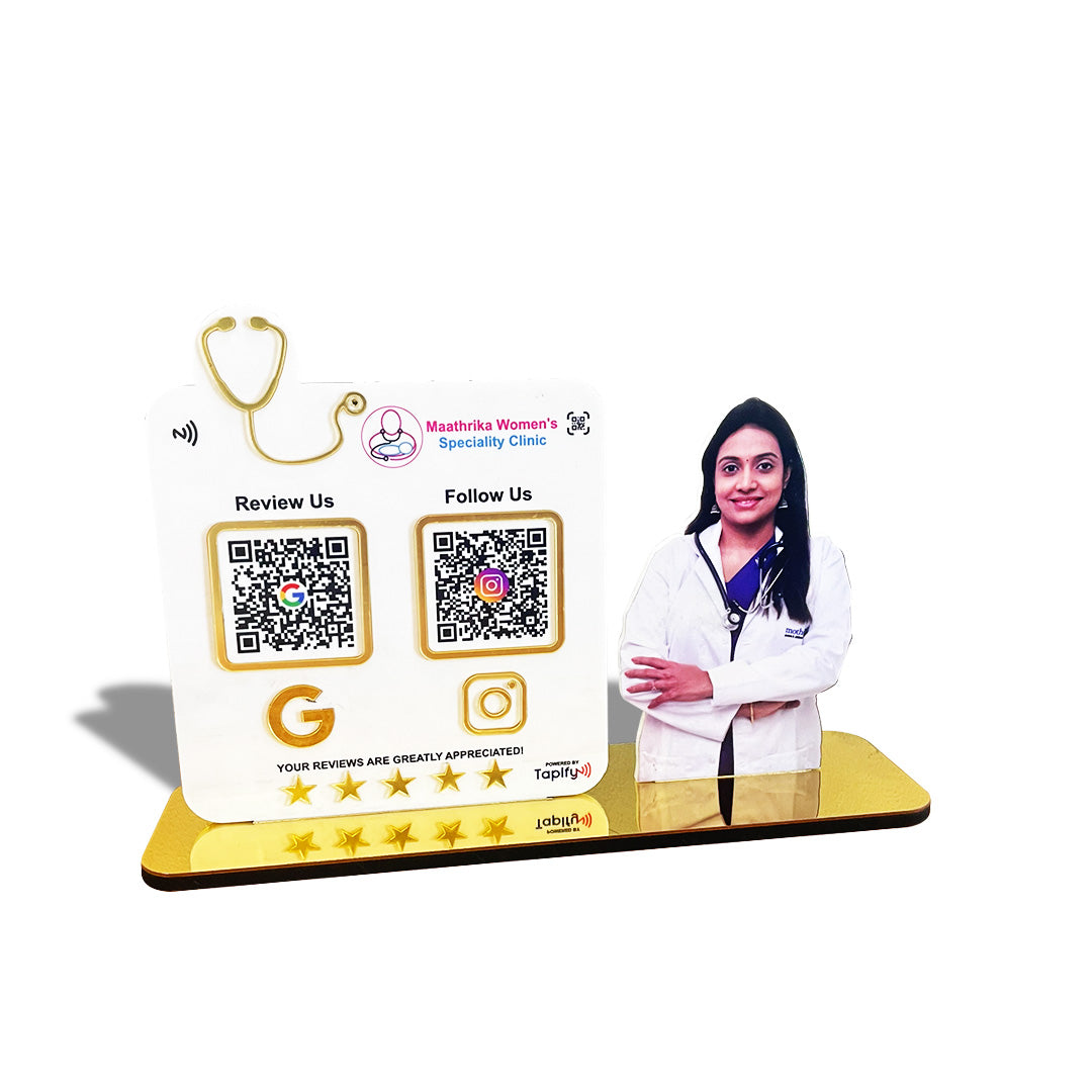 Lady Doctor Cutout Shape - Smart NFC - 2 QR  Table Top Standee