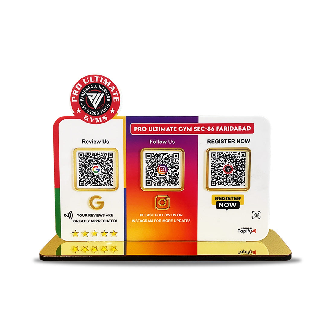 Smart NFC 3-in-1 Table Top Standee -Logo Cutout on Top - Google. Instagram, Register Now
