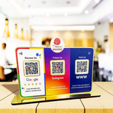 Logo Cutout Premium Smart NFC 3QR Table Top Standee | Social Media Theme Edition - III