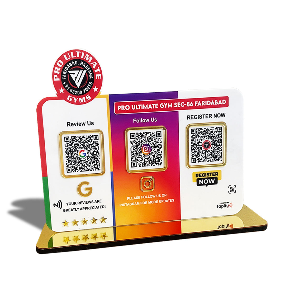 Smart NFC 3-in-1 Table Top Standee -Logo Cutout on Top - Google. Instagram, Register Now