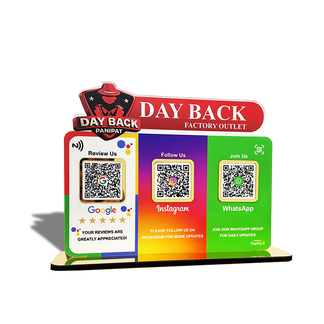 Custom Logo Cutout Smart NFC 3QR Table Top Standee | Social Media Theme Edition