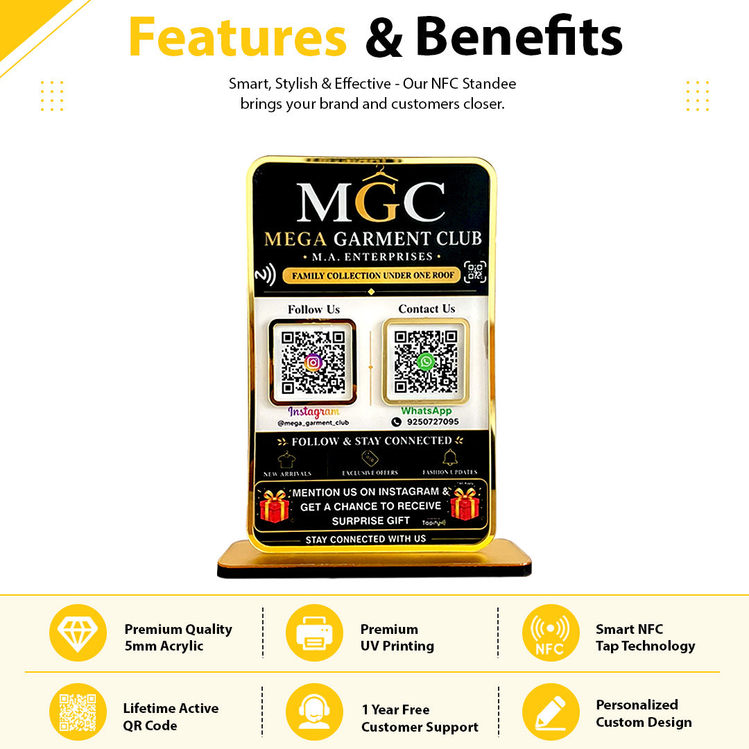 Premium Smart NFC 2-in-1 Table Top Standee - Black Colour
