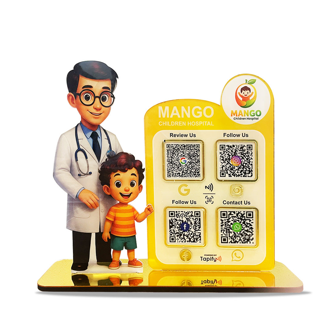 Doctor & Kid Cutout Shape - Smart NFC 4 QR Standee for Pediatricians