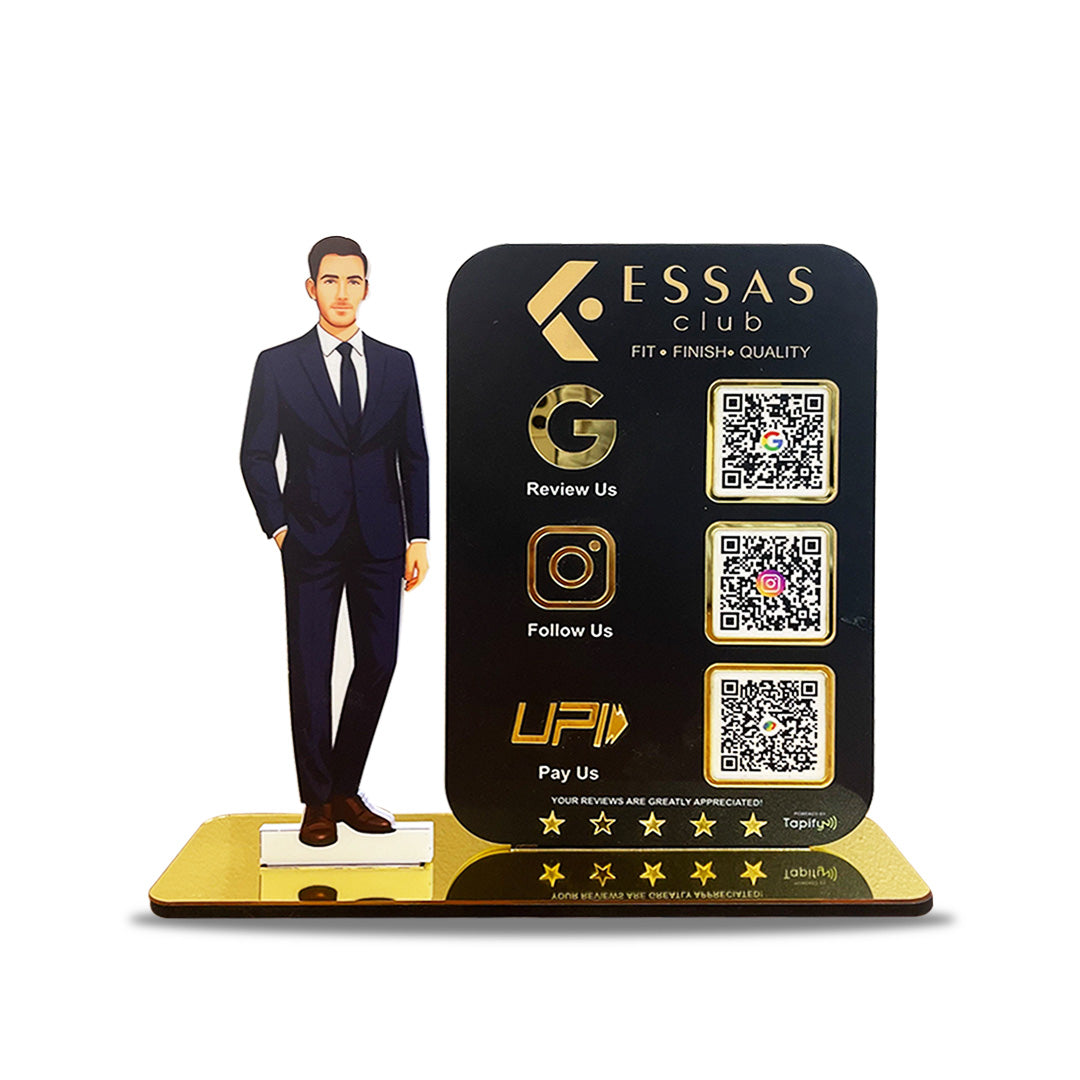 Men in suit Cutout Smart NFC 3QR Standee - For Garment Shop