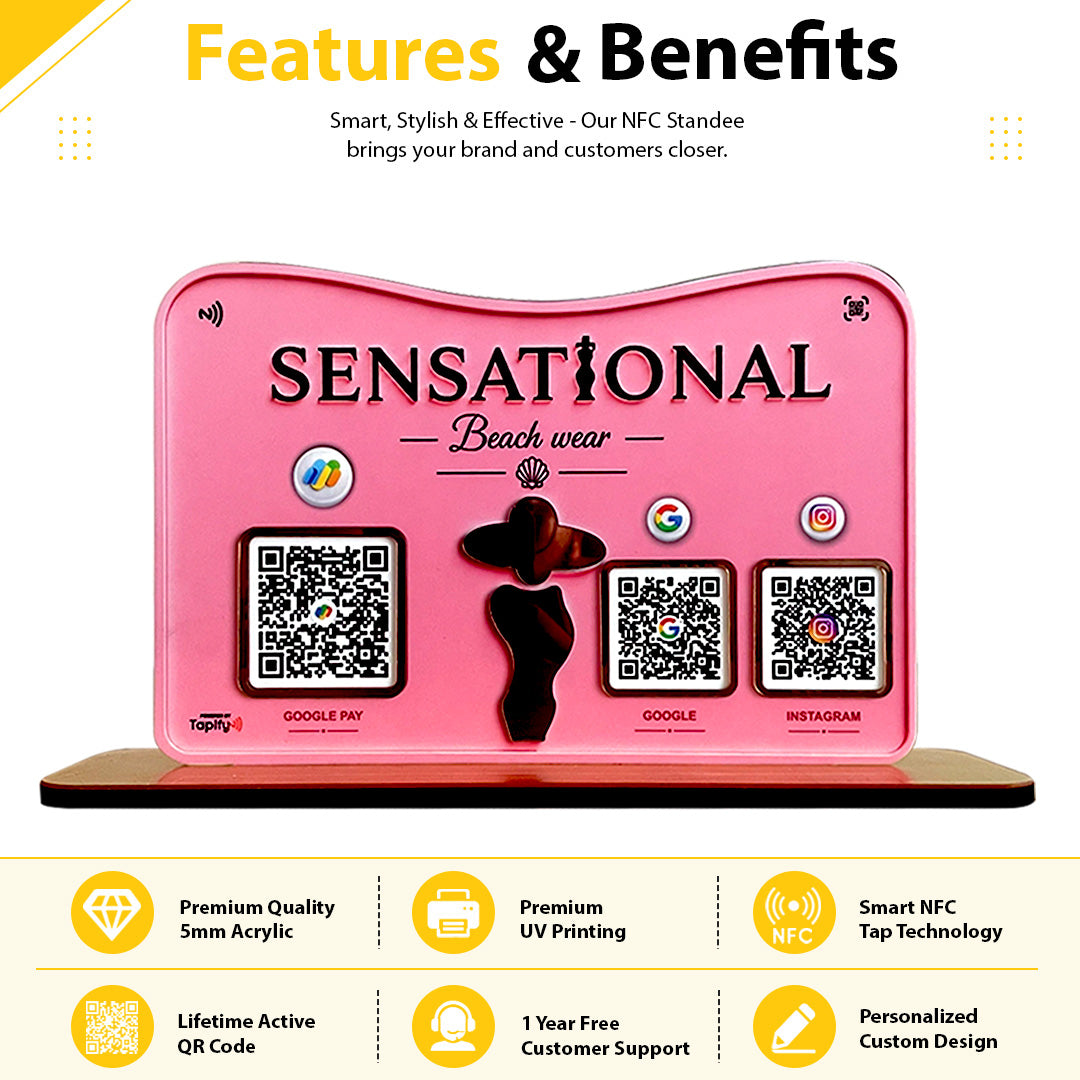 Premium Fashion Silhouette Smart NFC 3-in-1 Table Top Standee | Beachwear Theme